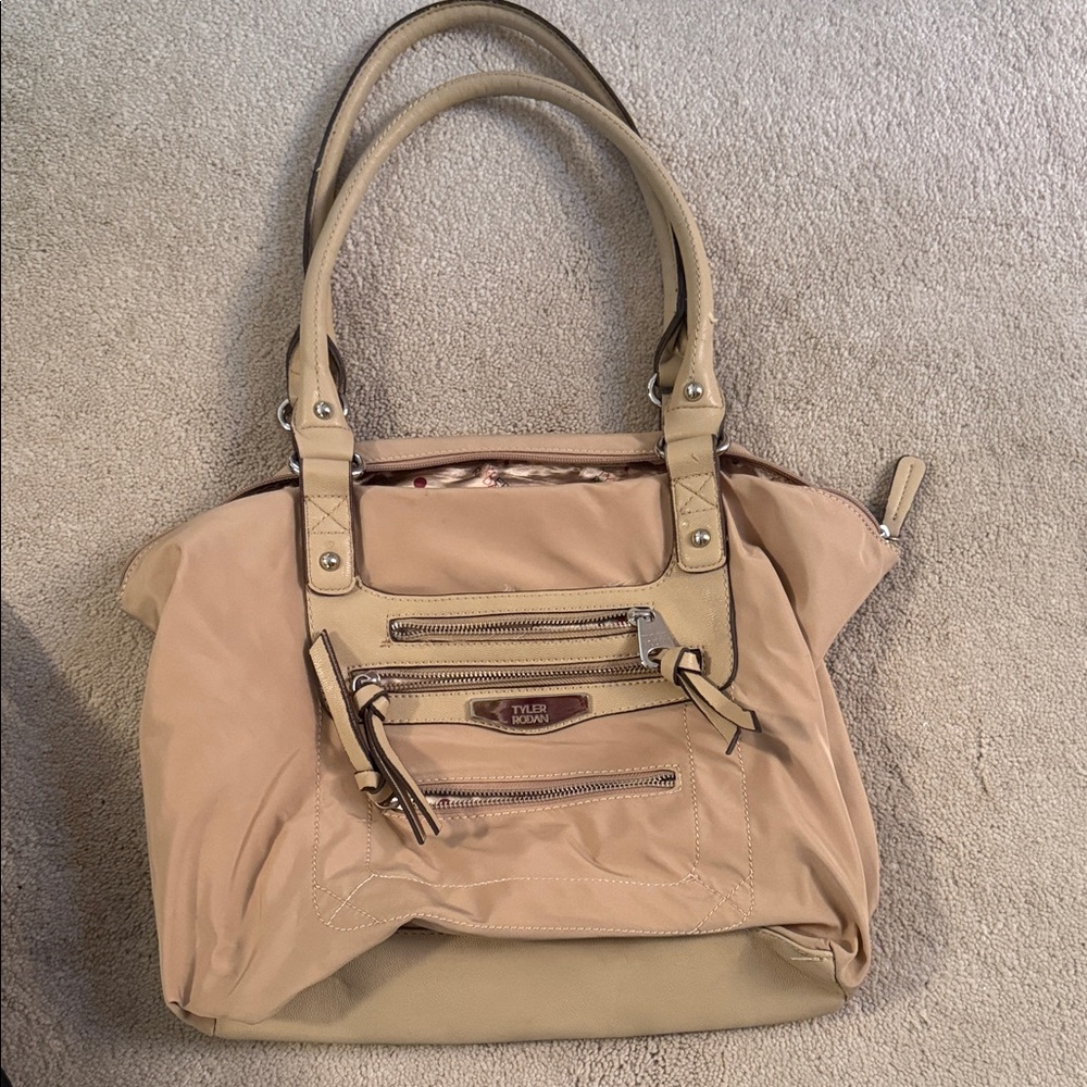 Tyler Rodan Beige Shoulder Bag with Zipper Details